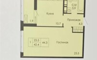Продажа 1-комнатной квартиры, 44.3 м² в Астане