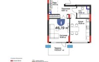 Продажа 2-комнатной квартиры, 46.19 м² в Астане