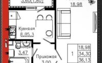 Продажа 1-комнатной квартиры, 36.13 м² в Астане