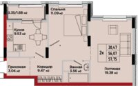 Продажа 2-комнатной квартиры, 57.75 м² в Астане