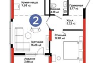 Продажа 2-комнатной квартиры, 51.17 м² в Астане