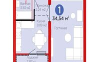 Продажа 1-комнатной квартиры, 34.54 м² в Астане
