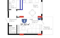 Продажа 1-комнатной квартиры, 37.32 м² в Астане