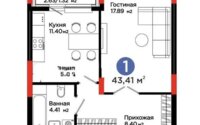 Продажа 1-комнатной квартиры, 43.41 м² в Астане