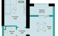 Продажа 1-комнатной квартиры, 35.59 м² в Астане