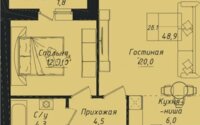 Продажа 2-комнатной квартиры, 48.9 м² в Астане