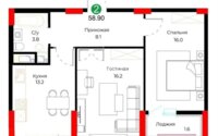 Продажа 2-комнатной квартиры, 58.9 м² в Астане