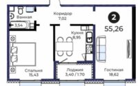 Продажа 2-комнатной квартиры, 55.26 м² в Астане