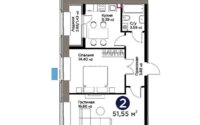 Продажа 2-комнатной квартиры, 51.55 м² в Астане