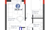 Продажа 1-комнатной квартиры, 38.81 м² в Астане