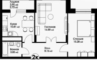 Продажа 2-комнатной квартиры, 57.71 м² в Астане