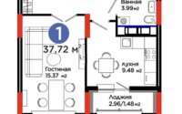 Продажа 1-комнатной квартиры, 37.72 м² в Астане