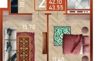 Продажа 2-комнатной квартиры, 43.55 м² в Астане