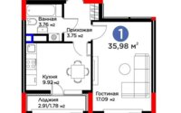 Продажа 1-комнатной квартиры, 36 м² в Астане