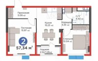 Продажа 2-комнатной квартиры, 57.34 м² в Алматы