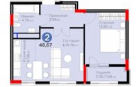 Продажа 2-комнатной квартиры, 48.67 м² в Астане