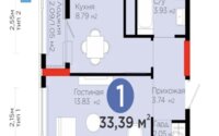Продажа 1-комнатной квартиры, 33.39 м² в Астане