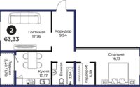 Продажа 2-комнатной квартиры, 63.33 м² в Астане