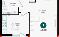 Продажа 1-комнатной квартиры, 43.4 м² в Астане