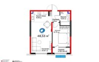 Продажа 2-комнатной квартиры, 48.53 м² в Алматы