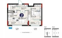 Продажа 2-комнатной квартиры, 47.69 м² в Астане