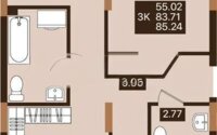 Продажа 3-комнатной квартиры, 85.24 м² в Астане